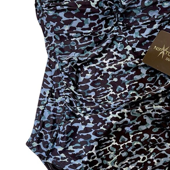 NEW Women's NIP TUCK Navy Leopard Multi-Fit Cup Ruched One Piece Swimsuit Size 8 - Picture 10 of 14